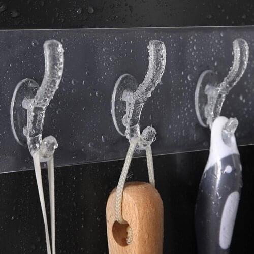 Nail-free Transparent Hook 1pc Non-marking Plastic Wall-mounted Six-row Multifunctional Hook Hook, Coat Hook Punch-free A2I9
