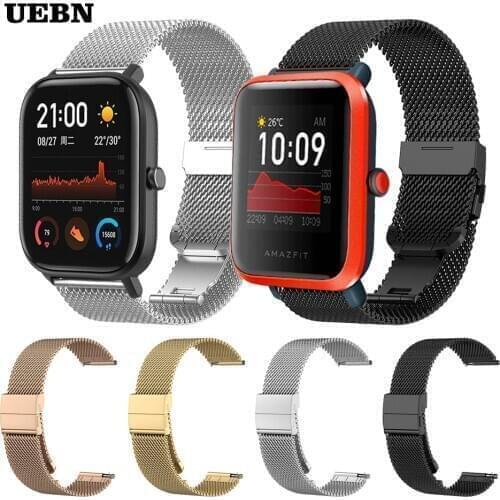 UEBN Metal mesh belt Milanese Strap For Huami Amazfit Bip S Band for GTR 42mm 47mm Stratos 3 Bracelet Replace Watchbands