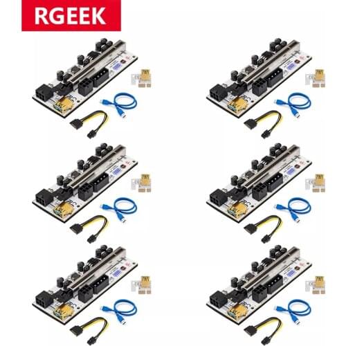 RGeek 6Pcs Newest Risers VER010 PCI Express 1x to 16x USB3.0 PCI-E Riser Adapter SATA 15pin to 6 pin for Graphics Video Card
