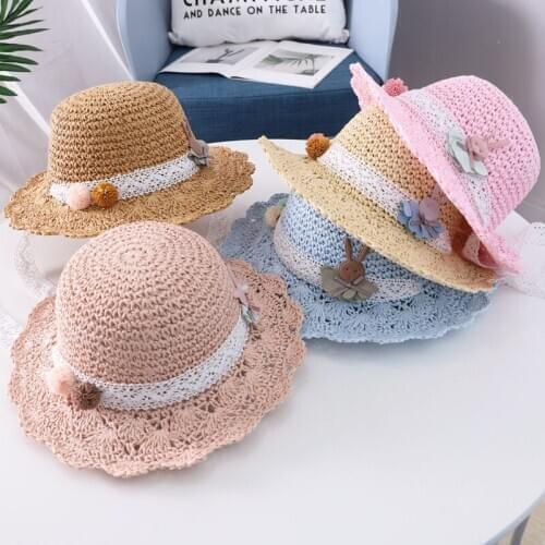 Summer Cute Sun Hat Fruit Print Baby Girl Hat Outdoor Kids Lace Straw Bucket Hat Children Cotton Beach Caps Beanie 1-3Years