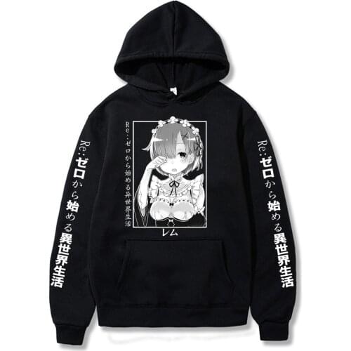 Re Zero Hoodie Hooded Pullover Anime Starting Life in Another World Rem and Ram Japanese Anime Long Sleeve Sweatshirts Hoodies