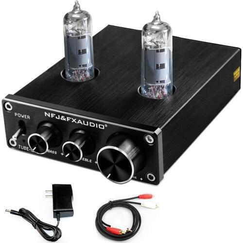 FX-AUDIO TUBE-03 Tube Preamplifier 6K4 Tube Hi-Fi Tube Preamp with Bass & Treble Control Home Theater Stereo Audio Preamplifier