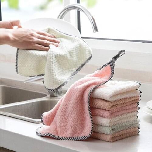Coral Fleece Cleaning Cloth Kitchen Towel Microfiber Double-sided Rag Cleaning Towel Lint-free Absorbent Dish Cloth