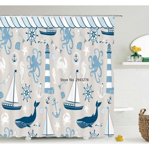 Cartoon Child Shower Curtain Waterproof Bathroom Curtain Boy Nautical Map Bath Screen High Quality Polyester Fabric Home Decor