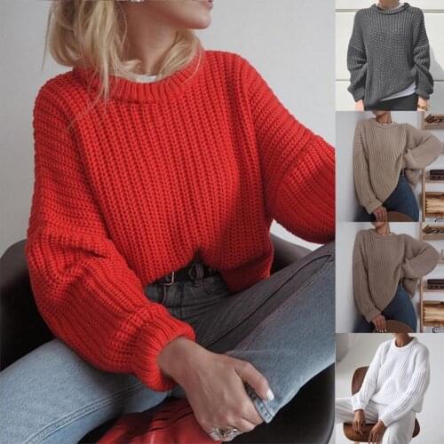 Knitted Tops Loose Autumn Sweater Women Elegant Knitted Streetwear Sweater Warm Female Pullovers Fashion Solid Tops Warm
