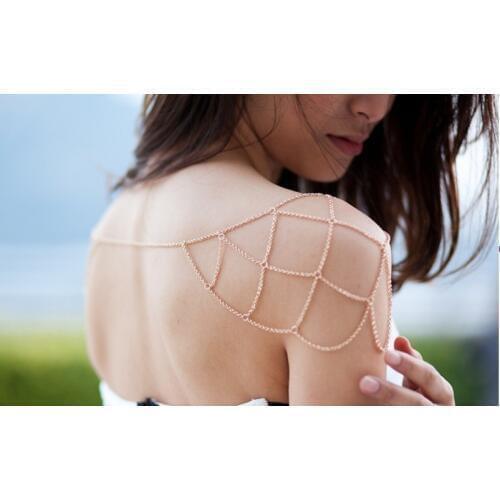 New Arrival Gold Color Nets Geometric Double Shoulder Chain Sexy Women Body Jewelry