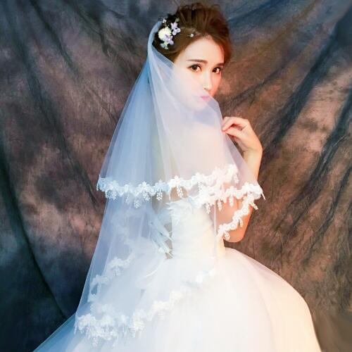 Women Ivory Lace Edge Tassel Tulle Wedding Veils Butterfly Elbow Length One Layer Bridal Veil 150cm Sheer Headpiece Accessory