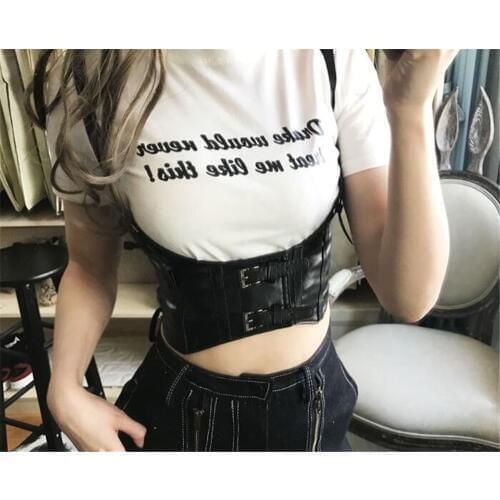 Womens Corset Vest Steampunk Harness Strechy Waistcoat Wide Cincher with Buckle B352