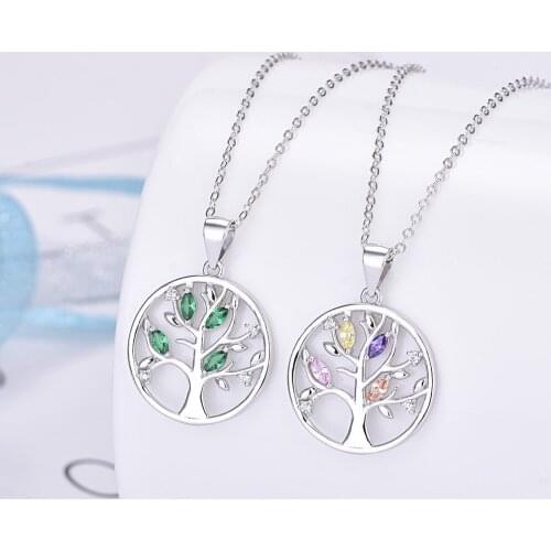 Colorful 100% 925 Sterling Silver Life of Tree Pendant Necklace with Crystal Zircon Women Fashion Jewelry Gift For girl Birthday