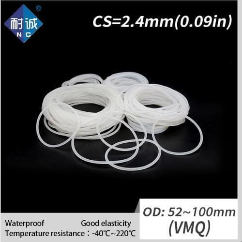 1PCS/lot Silicone rubber oring VMQ CS 2.4mm OD52/56/58/60/65/70/75/80/90/100mm O Ring Gasket Silicone O-ring waterproof
