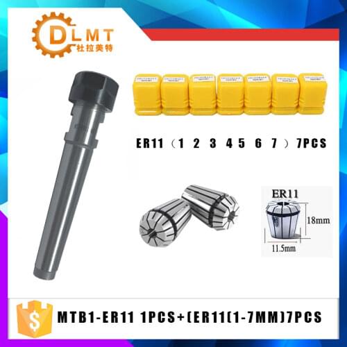 1PCS handle MT1 ER11 MTB1 ER11A M6 Morse#1 taper holder collet chuck+7pcs spring collet 1/2/3/4/5/6/7MM