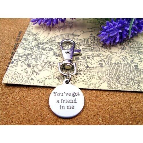 3pcs/lot high quality keychain with 20mm stainless steel circle round "you've goit a friend in me" charms keychain