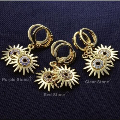Elegant womens clear ,purple,red stone suflower drop earrings