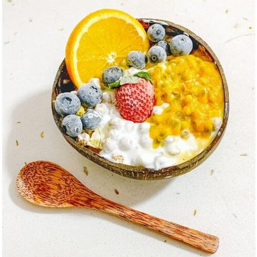 Natural coconut bowl fruit salad bowl wooden fork spoon set 12-15cm creative tableware NEW kitchen supplies bowl