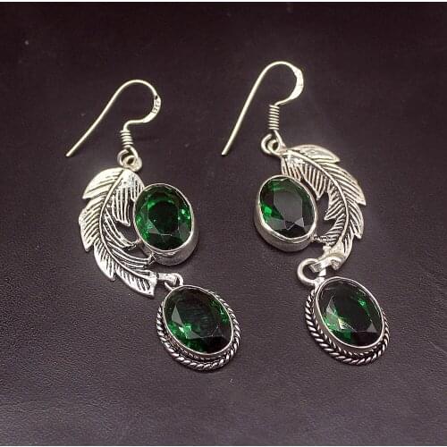 Hermosa Excellent Hot Sale GreenTopaz Silver Color Jewelry Gifts Dangle Drop Earrings for Women Girls 2 1/4 Inch FQ108