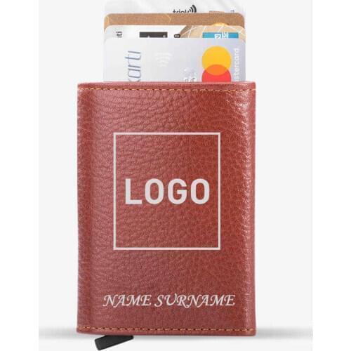 Customisable Automatic Pop-Up Leather Card Holder Tan