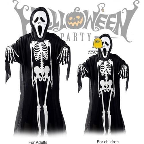 Halloween Party Cosplay Costume for Parents and Kids Skull Skeleton Horror Scary Robes Ghost Suit Adult Kids Christmas Party