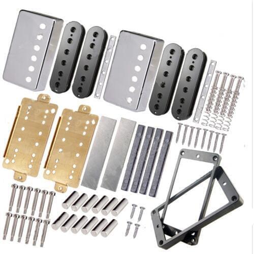 A Set of Guitar Humbucker Pickup Kits Producing Accessories Brass Coverand Baseplate and Unmagnetized Alnico 5 Bar Magnet
