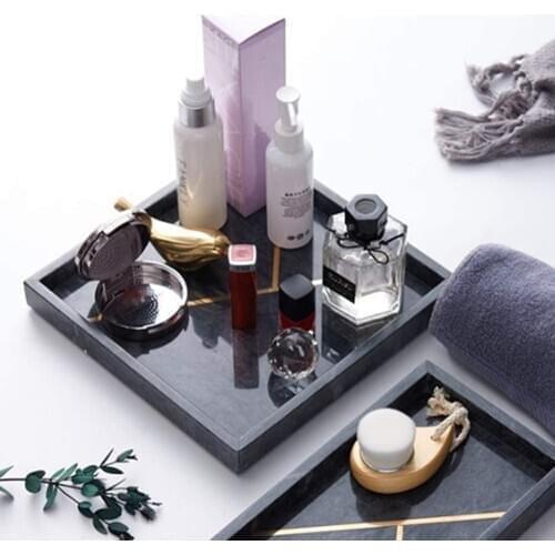 Natural Marble Tray, Bathroom Vanity Tray, Cosmetics Jewellery Perfume Tray Inlaid Copper Strip