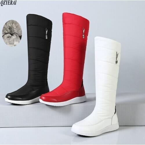 New Winter Warm Women Snow Shoes Knee High Boots Natural Genuine Leather Snow Boots Women Fur Leisure Sports Boots -30 Degrees