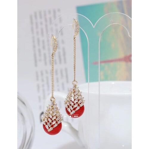 New Arrival Gold Color Unique Style Long Dangle Earring Pearl Beads Engagement Earrings Fashion Jewelry Hot Sale Free Shipping