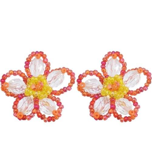 New Acrylic Rice Bead Flower Earrings European and American Fashion Design Temperament All-match Flower Earrings Jewelry