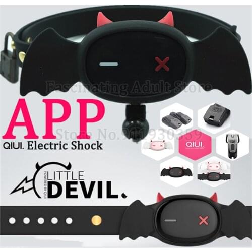 QIUI Little Devil Electric Shock Collar Dog Slave APP Remote Control Electric Stimulation Neck Collar Adult Sex Toys For Couples