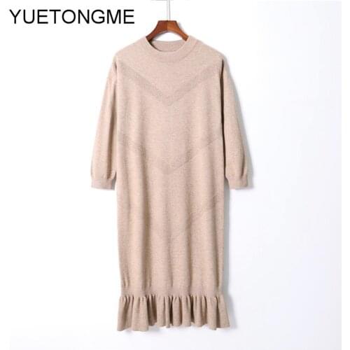 Sexy Mid-Calf Party Dresses Knitted Solid Long Sleeve Autumn Winter O Neck Elegant Dress SW076