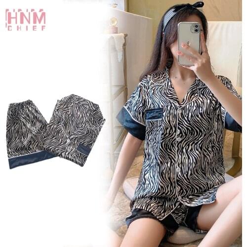 HNMCHIEF Zebra Print Pajama Sets Black And White Pattern Underwear Sexy Ladies homewear Comfortable Nightgown Silk Pyjamas Suit