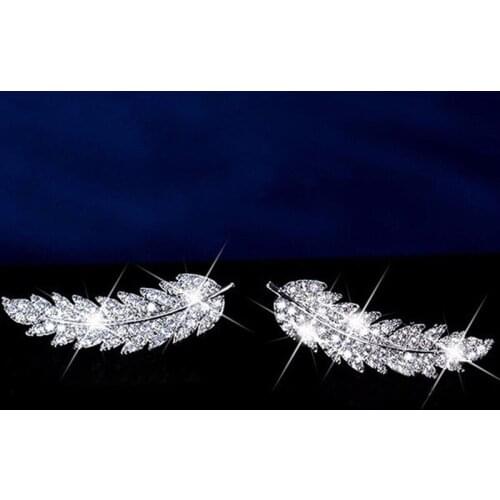 Popular in Europe and America, fashionable micro inlaid zircon Leaf Earrings, womens simple and versatile accessories