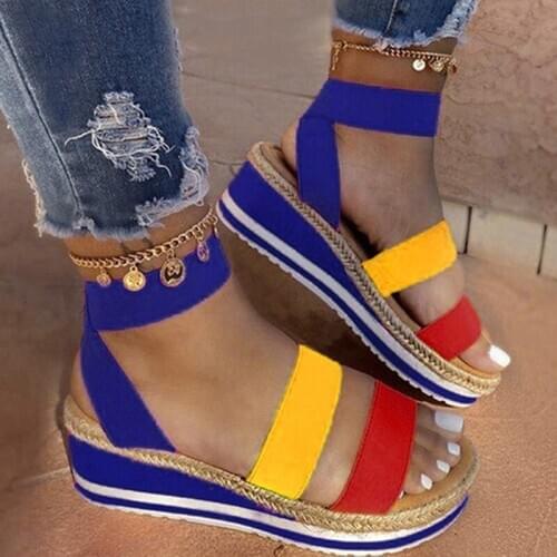Simple Student Sandals 2020 Summer Women Waterproof Platform Elastic Band Wedge Heel Fashion Large Size Women Shoes
