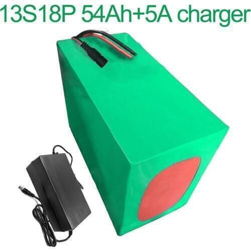 With 5A charger 48V 54Ah 13S18P 18650 Li-ion Battery Pack E-Bike Ebike electric bicycle 260x180x140mm