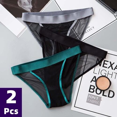 2Pcs Sexy Womens Underwear European American Mesh Thong Lace Low Waist Seamless Silk Hot Transparent Thin Breathable Panties