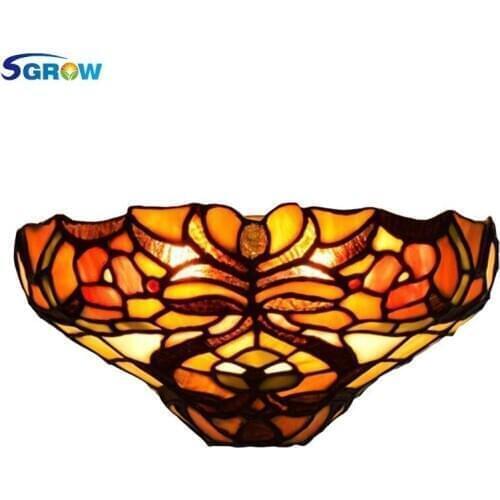 SGROW Stained Glass Flower Retro Art Wall Sconce Tiffany Wall Lamp Lighting Fixtures LED Bathroom Mirror Front Wall Lights