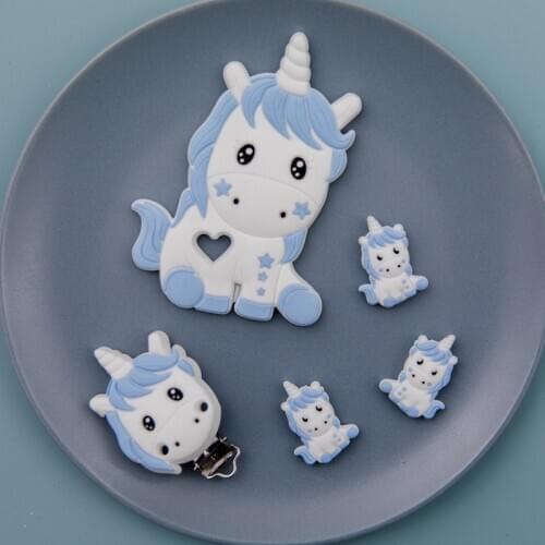 Bite Bites Baby Teether Silicone Beads Unicorn Cartoon Shape Silicone Beads For Pacifier Chain Teether Chwe Toy Jewelry Accesory