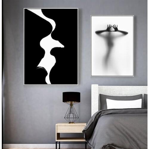 Modern Minimalist Abstract Girl Canvas Painting Black White Lip Hand Wall Art Posters and Prints Wall Picture for Living Room