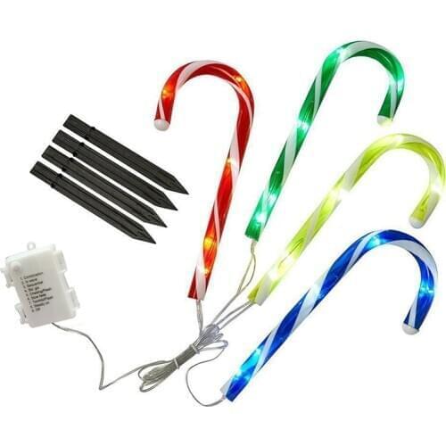 4pcs Solar Powered Candy Cane Lights LED Outdoor Garden Pathway Decoration Lamp Waterproof Christmas Lighting