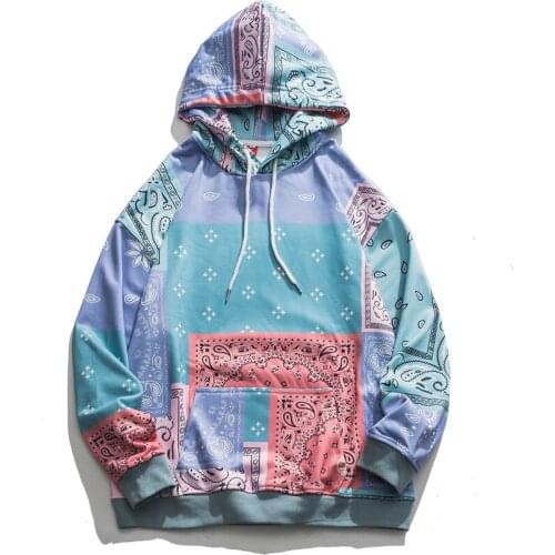 Drop Shipping Harajuku Print Hooded Sweatshirts Pullover Fashion Couple Cotton Tops Spring Casual Color Block Loose Hoodies Men