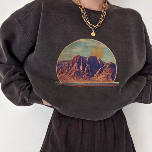WOMENGAGA Women Print Front Oversized Sweatshirt Vintage Pullover In Dark Grey Loose Casual Us Girl Female X735