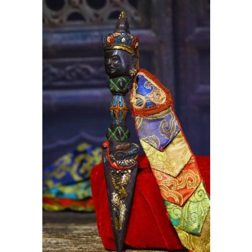 9"Tibet temple Old Bronze Tracing Engraved Shakyamuni Head Dorje Vajra Phurpa amulet Town House Exorcism Ward off evil spirits