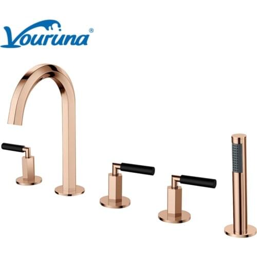 Vouruna Rose Golden 5 Holes Deck mounted Bathtub Faucet Shower Mixer Tap Bathing Filler