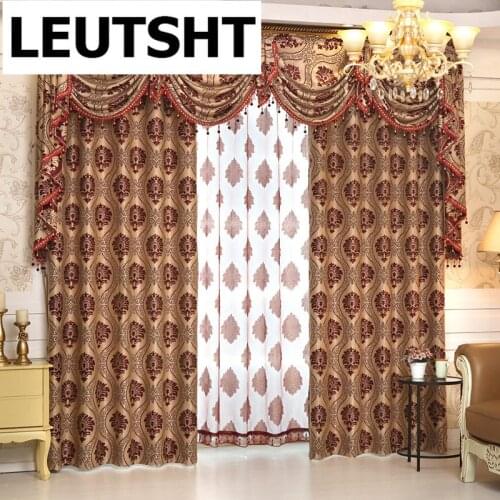 European Style Curtains for Living Dining Room Bedroom Wine Red Jacquard Curtains valance curtain Finished Product Customization