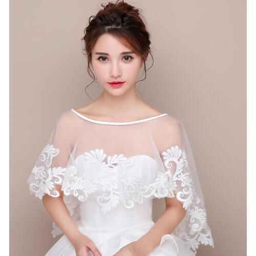 Women Ivory Wedding Bridal Cape Applique Elegant Soft Formal Tulle Evening Prom Cape High Low Retro Special Lace Shawl Accessory