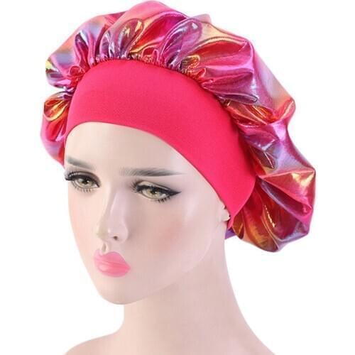 Women Laser Wide Bonnet Elastic Band Sleeping Cap Wide Band Bonnets Chemotherapy Cap