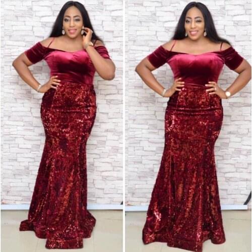 MCK Women Dress African Sequin Suspender Party Evening Maxi Floor Length Mermaid off shoulder Pageant plus size long bodycon