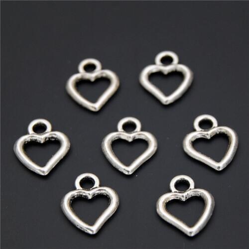 100pcs Silver Color Heart Charms For Necklace Bracelet Hollow Floating Charms Pendant Jewelry Making A2333