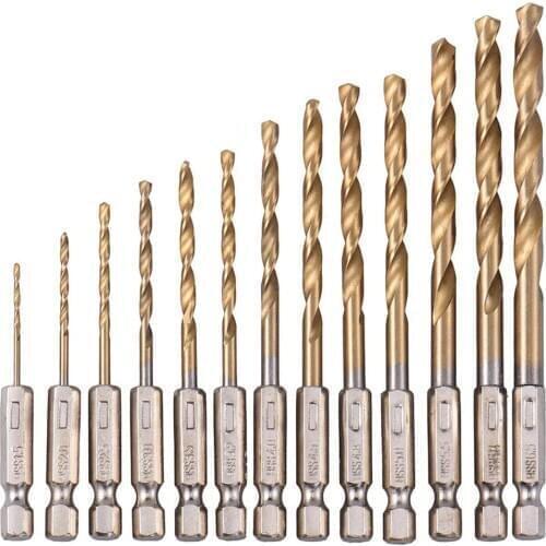 13pcs HSS High-speed Steel Twist Drill Bits 1.5-6.5mm 4241 Titanium-plated Hexagonal Shank Twist Drill Hexagonal Screw Drill Bit