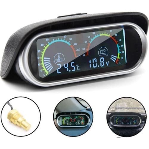 2 IN 1 Water Temp Gauge+Voltage Gauges Temperature Sensor 10mm Adapter LCD display Backlight Accessories Car Truck Motorcycle