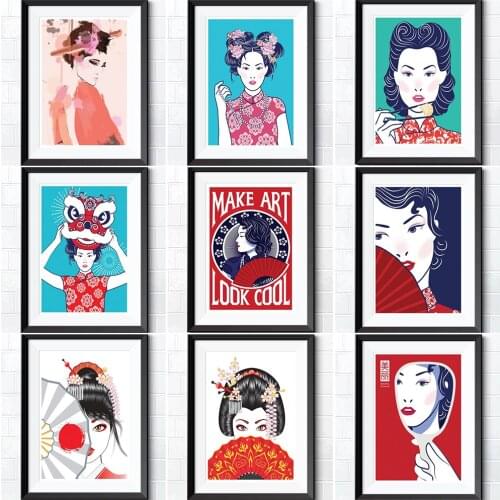 5D Diamond Painting Beautiful Chinese Cheongsam And Japanese Geisha Poster Diy Diamond Embroidery Cross Stitch Mosaic Home Decor