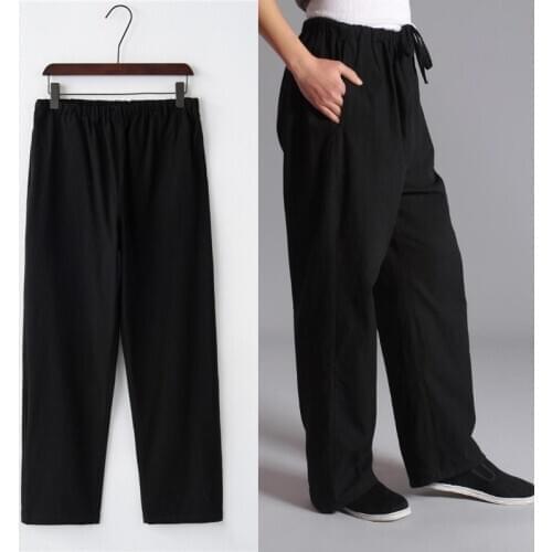 MenS 100% Cotton Trousers Chinese MenS Old Coarse Cloth Plus Fertilizer Kung Fu Tai Chi Pants All-Match Loose Trousers